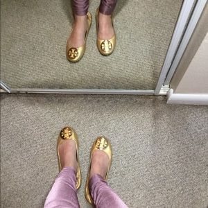 Tory Burch Reva leather flats in gold